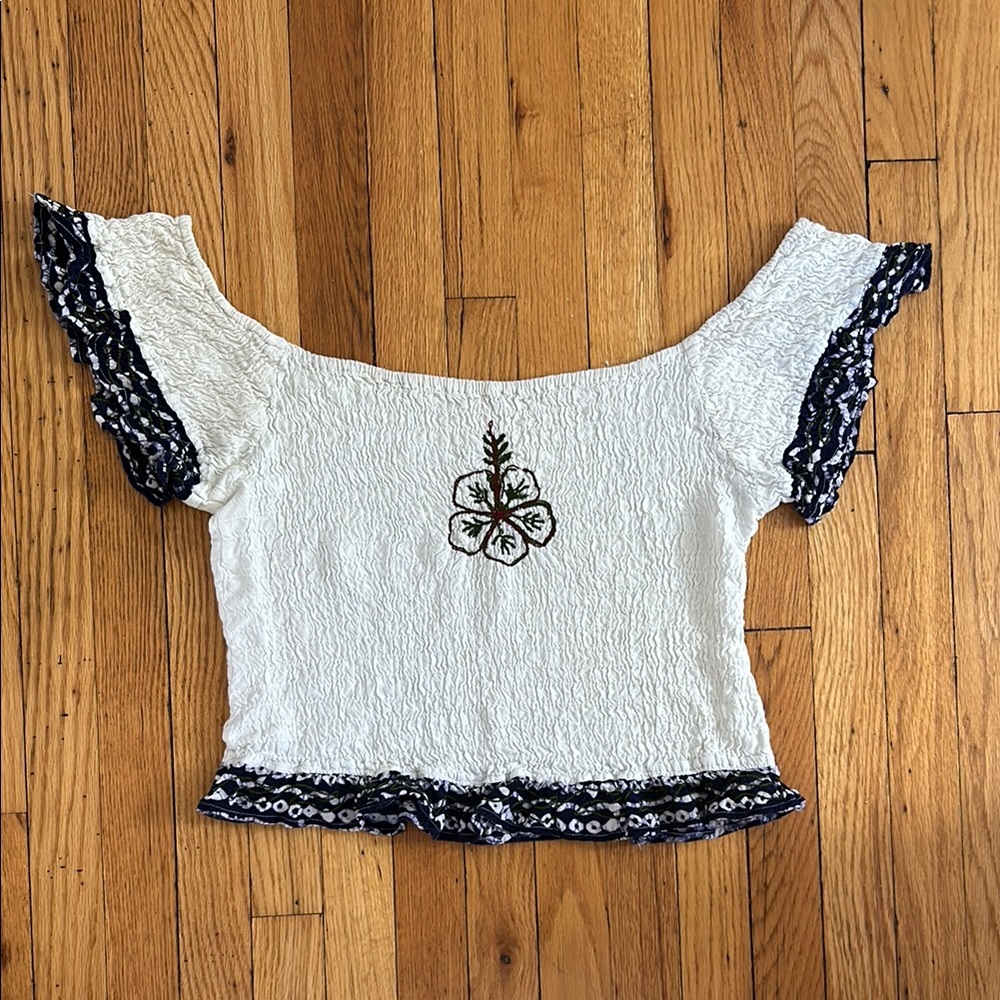 Off the Shoulder Floral Embroidered Women's Top